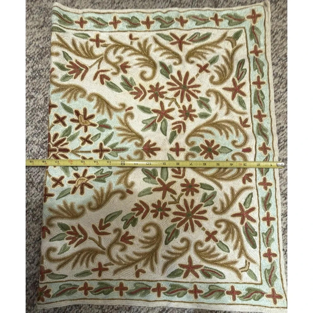 Vintage Handmade Kashmir Crewel Embroidery Rug Wall Hanging Chain Stitch 34